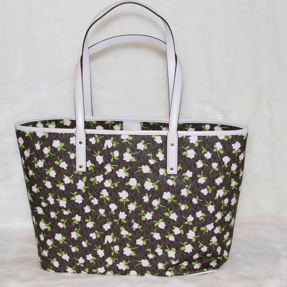 Michael Kors Carter Large Tote Bag Purse Rose Floral Handbag Brown Multi NWT